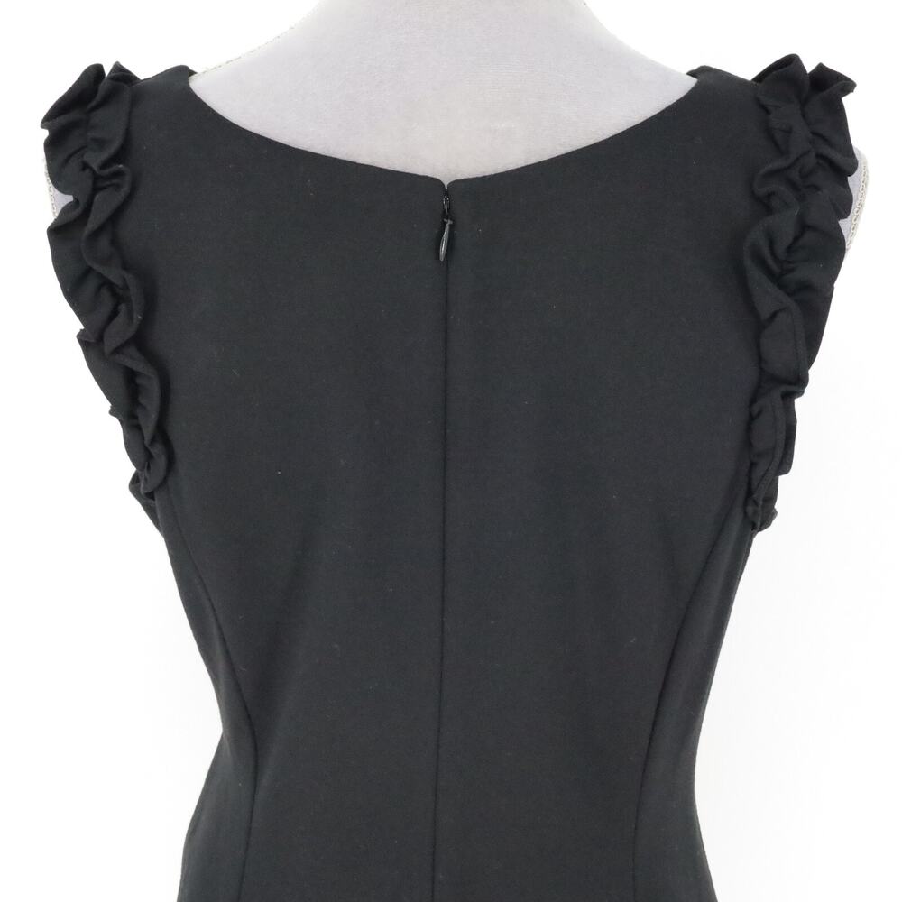 Talbots RSVP Dress Petites 12P Black Stretch Knit Sheath Zip Ruffles Sleeveless - Picture 6 of 15